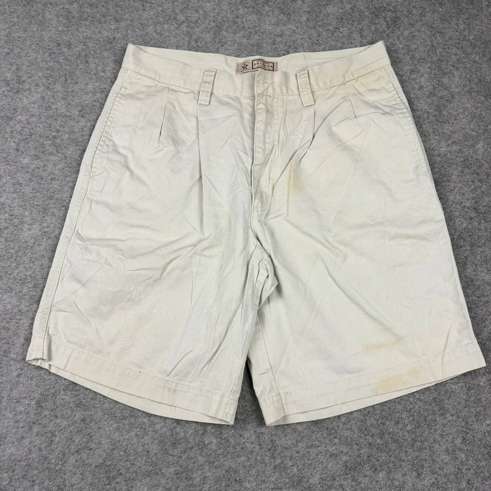 Arizona‎ Chino Shorts Mens 34 Beige Pleated Front Cotton Casual Summer Khaki Y2K